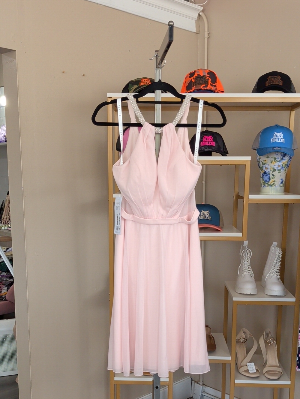 Azazie Light Blush Halter Dress